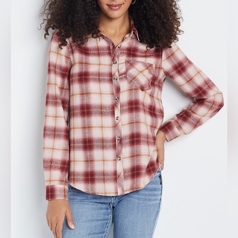Maurices Cabin Plaid Red Button Down Shirt
